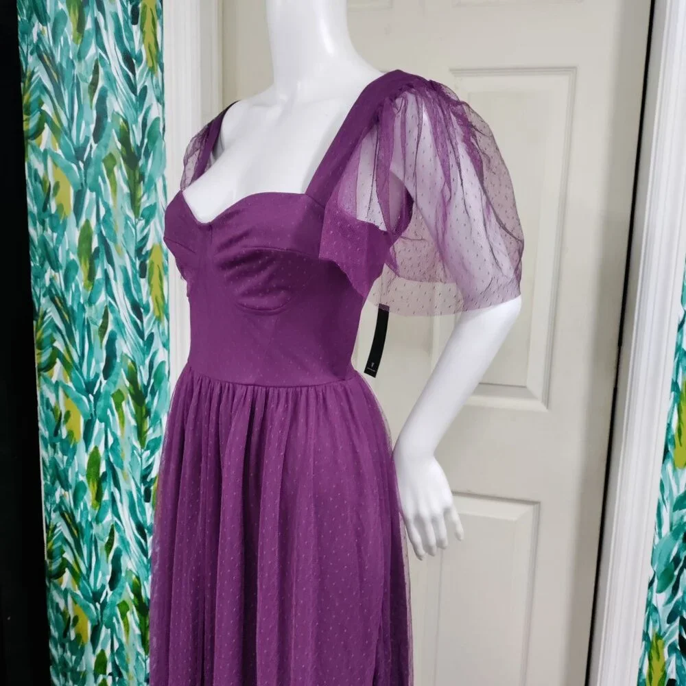 Lulus Whimsy Fairy Wedding Guest Plum Purple Tulle Bustier Midi Dress Small NWT - Picture 6 of 8